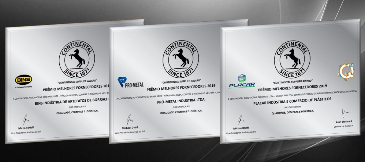 Placar, Bins e Pró-Metal  vencem Supplier Award da ContinentaI